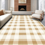 Modern Beige Checkerboard Area Geometric Plaid(Beige)