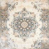 Artisan Medallion Area with a Distressed Symmetrical Boho Design(Beige)