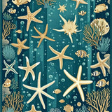 Marine Life Starfish Circular Area Deep Turquoise Earthy Beige(Blue)