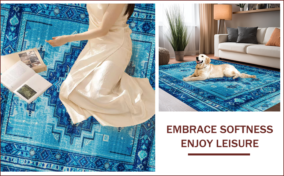 Ultra Soft Area Rug, Non Slip, Stain Resistant, Washable Area Rugs for Living Room, Bedroom, Carousel Kids Playroom(Blue) - ODIKA