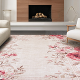 Pastel Rose Garden with Artistic Blush Florals and Modern Mauve Geometry(Beige)