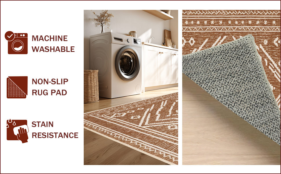 Ultra Soft Area Rug, Non Slip, Stain Resistant, Washable Area Rugs for Living Room, Bedroom, Western Aztec Non-Slip Living Room Rug(Brown) - ODIKA