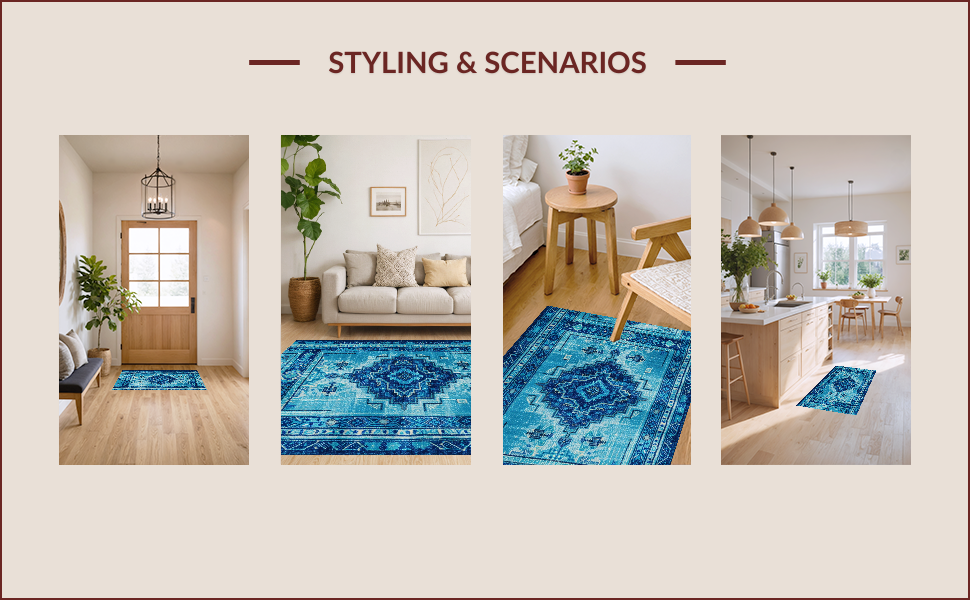 Ultra Soft Area Rug, Non Slip, Stain Resistant, Washable Area Rugs for Living Room, Bedroom, Carousel Kids Playroom(Blue) - ODIKA