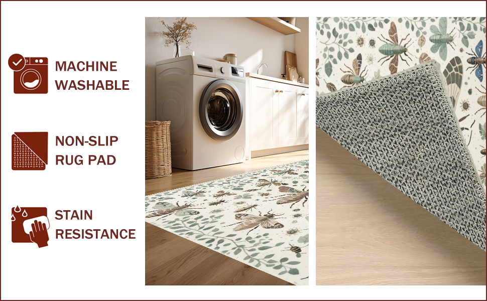 Ultra Soft Area Rug, Non Slip, Stain Resistant, Washable Area Rugs for Living Room, Bedroom, Modern Insect Print Stain Resistant Rug(Ivory) - ODIKA