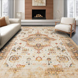 Distressed Medallion Geometric Area With Vintage Floral Motif Accents(Beige)