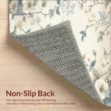 Patterned Floral Bath with Creamy Beige Blossoms and Powder Blue Leaves(Beige)