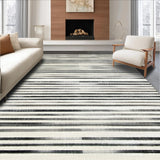 Modern Striped Monochrome Floor Covering with Parallel Bold Lines(Black)