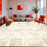 Minimalist Checkered Comfort Area Slip Resistant Floor Carpets(Beige)