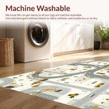 Machine Washable Rug with Cream Gray Road Map and Construction Vehicle Art(Beige)