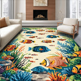 Coastal Paradise Area with Tropical Fish Motif Ideal for Spaces(Ivory)