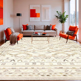 Beige Circular Area with Abstract Boho Wave and Diamond Elements(Beige)