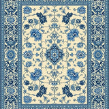Blue Bloom Floral Beige Tapestry Style Area(Beige)