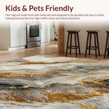 Minimalist Washable Rug with Sophisticated Brown Grey Marble Design(Gold)