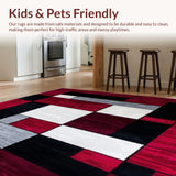 Artisan Carved Rug Premium Garnet Silver Noir Abstract Geometric Design(Red)