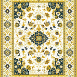 Floral Geometric Patchwork Area in Mustard and Cream(White)