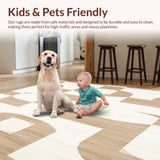 Modern Shag Area with Abstract Shapes for Playful Home Interiors(Beige)