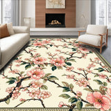 Pastel Boho Pink Cherry Blossoms Green Leafy Swirls(Ivory)