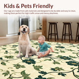 Non Slip Small Area Featuring Beige Base with Green Abstract Floral Motifs(Beige)