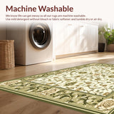 Sophisticated Olive Area with Detailed Scrollwork and Floral Motifs(Beige)