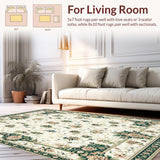 Beige and Green Floral Runner for Hallway(Beige)