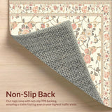 Elegant Beige Kitchen Area Floral Runner Non Slip(Ivory)