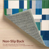 Abstract Geometric Area with Blue Green and Beige Patchwork Plaid Motif(Blue)