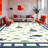 Marine Life Inspired Area Rug with Nautical Ropes and Sailboat Silhouettes(Beige)
