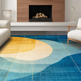 Abstract Horizon with Blue Gold Ombre Modern Geometric Linework(Blue)