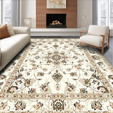 Elegant Area with Vintage Floral Motifs in Warm Beige and Taupe(Beige)
