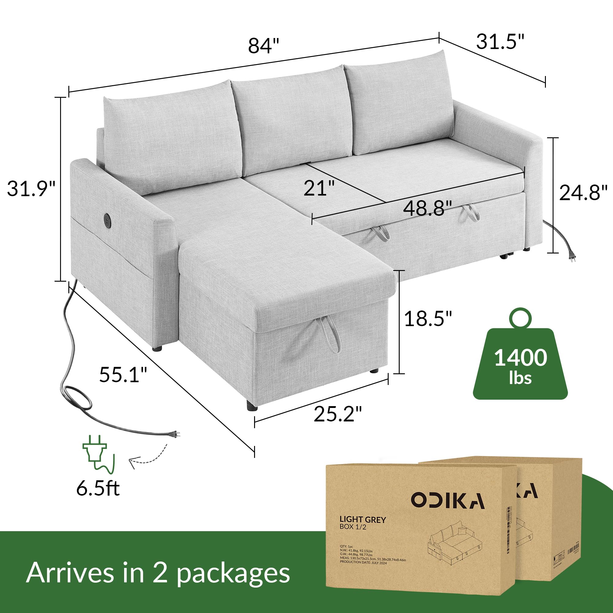 ODIKA Sleeper Sofa Additional Chaise – Chaise for Upgrading Your Existing L - ODIKA