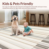 Minimalist Striped Beige Grey Runner Modern Area(Beige)