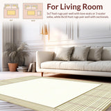 Modern Plaid Bordered Area in Beige and Cream Tones(Beige)