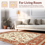 Intricate Floral Design Area in Rich Terracotta and Beige Tones(Beige)