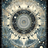 Moonlit Boho Astrology Enchanted Lunar Cycle and Solar Rays Art(Black)