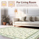 Green & Beige Area Low Pile with Subtle Floral Motifs(Beige)