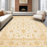 Traditional Beige with Weathered Floral Medallions and Ornate Borders(Beige)