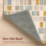 Modern Geometric Patchwork with Colorful Squares Beige Accents(Beige)