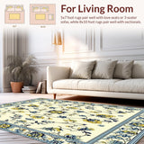 Lightweight Area Non Slip Low Pile Vintage Flower Design(Beige)