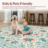 Aqua Bloom Floral Tile with Peach Highlights(Beige)