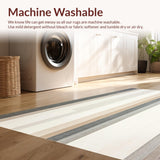 Abstract Horizon Beige Grey Runner Modern Striped Hallway(Beige)