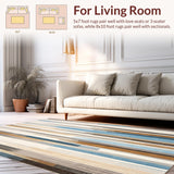 Modern Abstract Striped with Cream Brown Blue and Gray Bands(Beige)