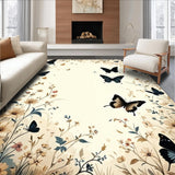Enchanted Butterfly Garden Area with Floral Motifs for Whimsical Decor(Ivory)