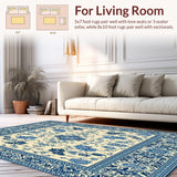Blue Bloom Floral Beige Tapestry Style Area(Beige)