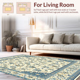 Oriental Twist Beige and Sky Blue Abstract Floral Design(Beige)