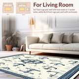 Maritime Voyage Decorative Carpet with Anchor Design for Indoor Spaces(Blue)