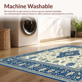 Regal Azure Bloom Dark Blue Beige Floral Medallion(Beige)