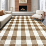 Classic Checkered Dorm Room High Pile Area(Beige)
