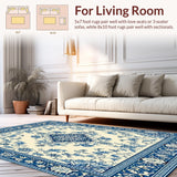 Coastal Blue Beige Medallion Area Ornate Floral Design(Blue)
