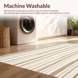 Artisan Striped Area Featuring Linear Bands and Subtle Chevron Motifs(Beige)