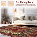 Intricate Abstract Floral Area with Geometric Patchwork Design(Red)